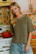 FLARED SLEEVES WASHED SWEATER TOP