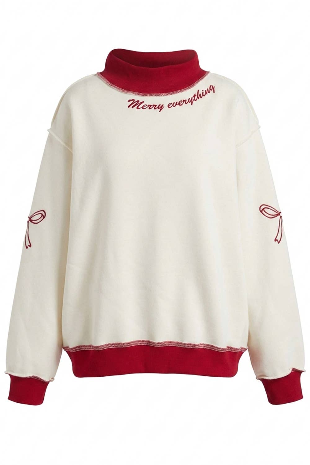IT2594E-MERRYEVERYTHING | Ribbon Mock-Neck Sweatshirt