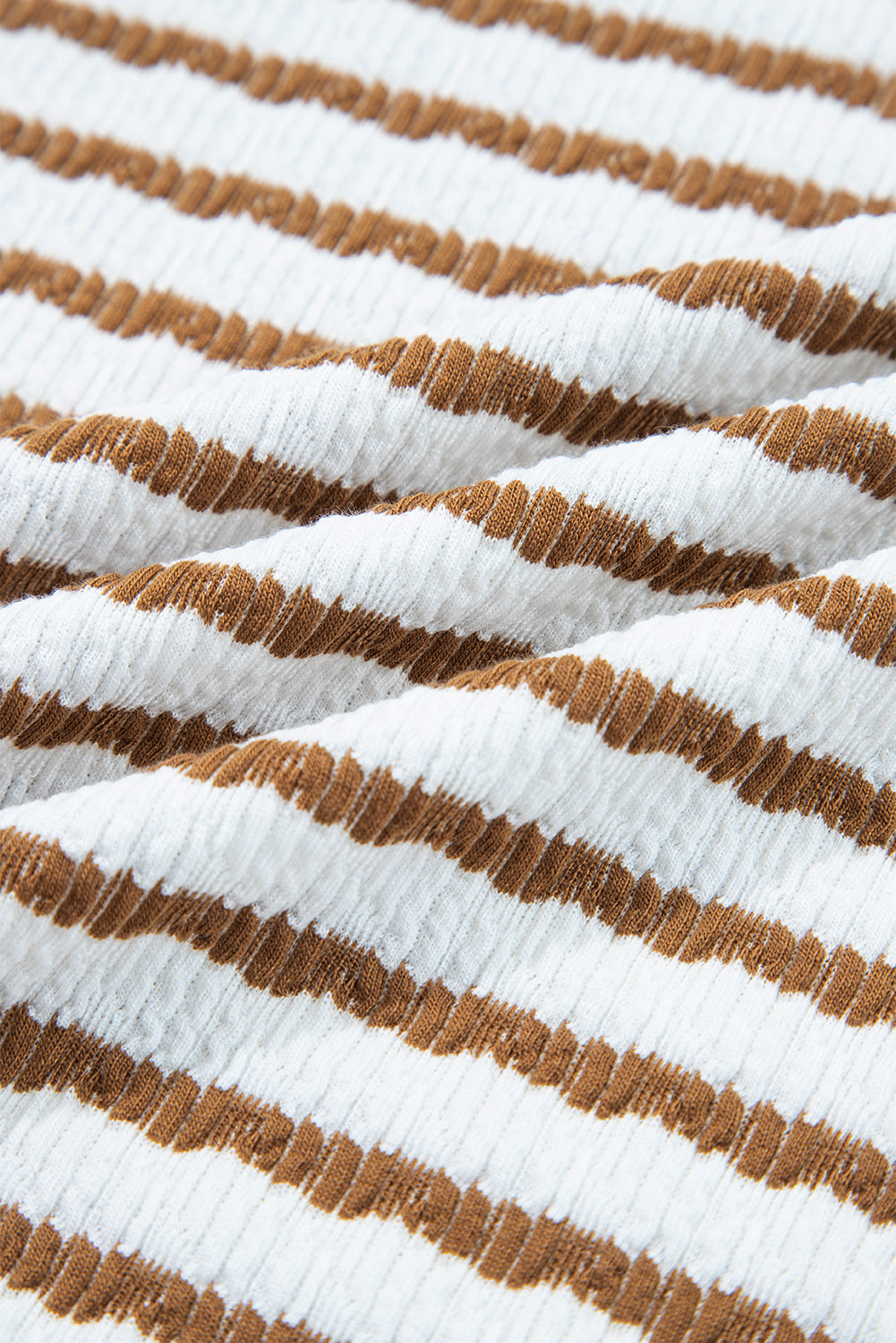 Khaki Stripe Plus Size Loose Pullover Drawstring Elastic Waist Wide Leg Pants Set