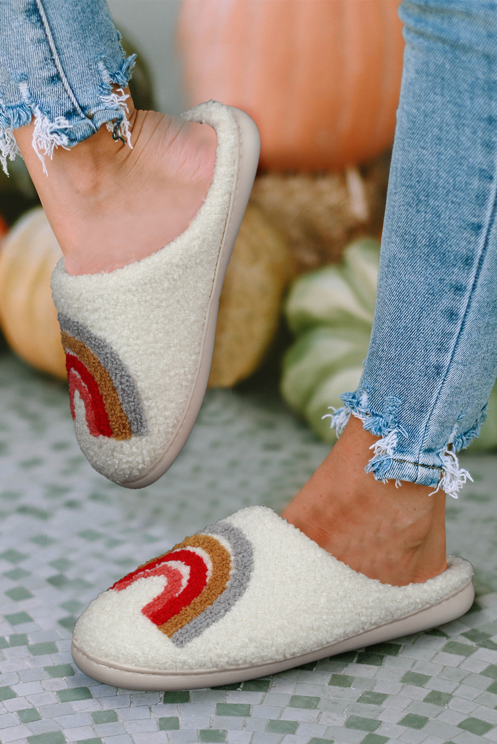 White Valentines Day Hearts Print Plush House Slippers