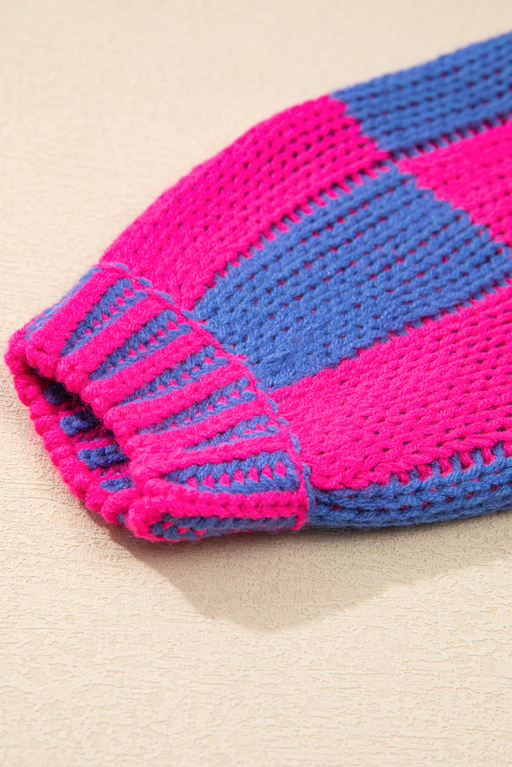 Orchid Petal Colorblock Checked Open Front Knitted Cardigan