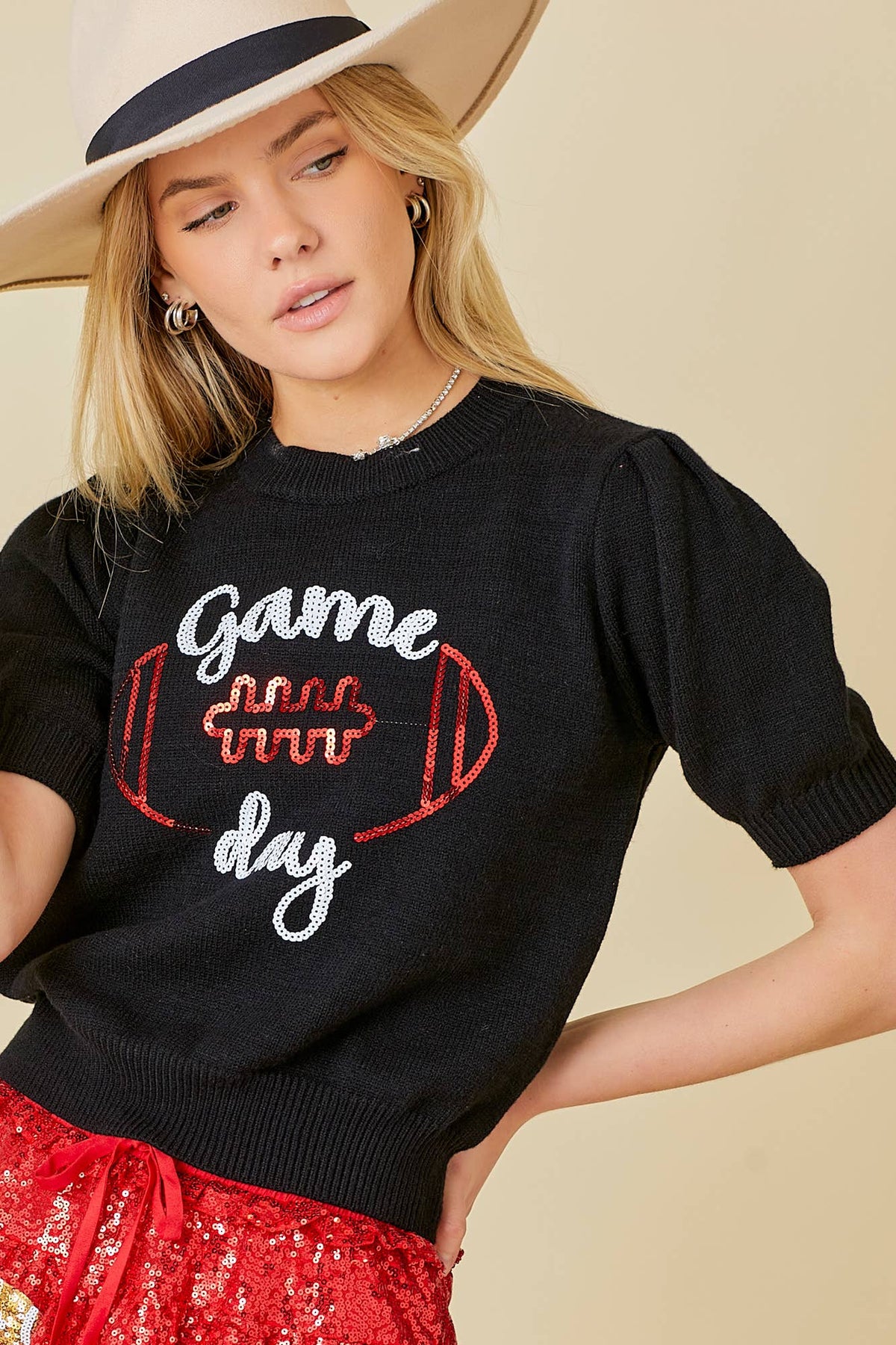 Game Day Puff Sleeve Sweater Top