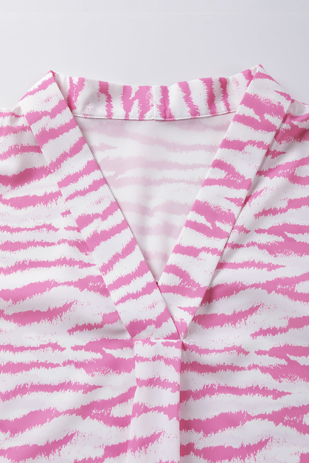 Rose Zebra Striped V-Neck Rolled-up Sleeve Blouse