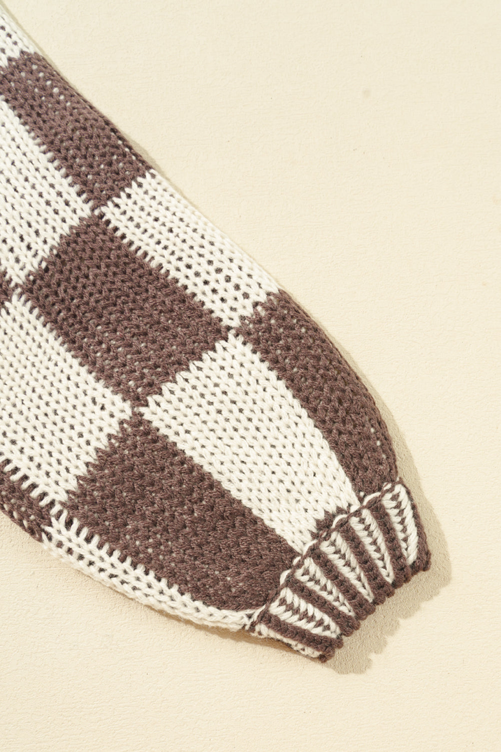 Orchid Petal Colorblock Checked Open Front Knitted Cardigan