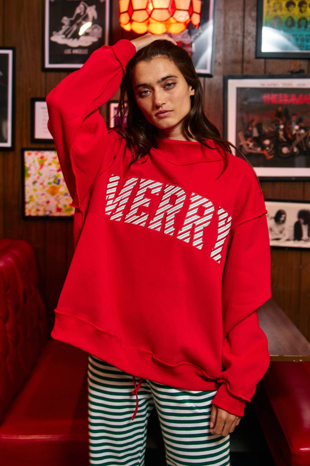 ‘MERRY' Embroidered Mock Neck Sweatshirt