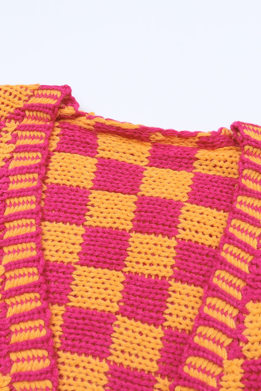 Orchid Petal Colorblock Checked Open Front Knitted Cardigan