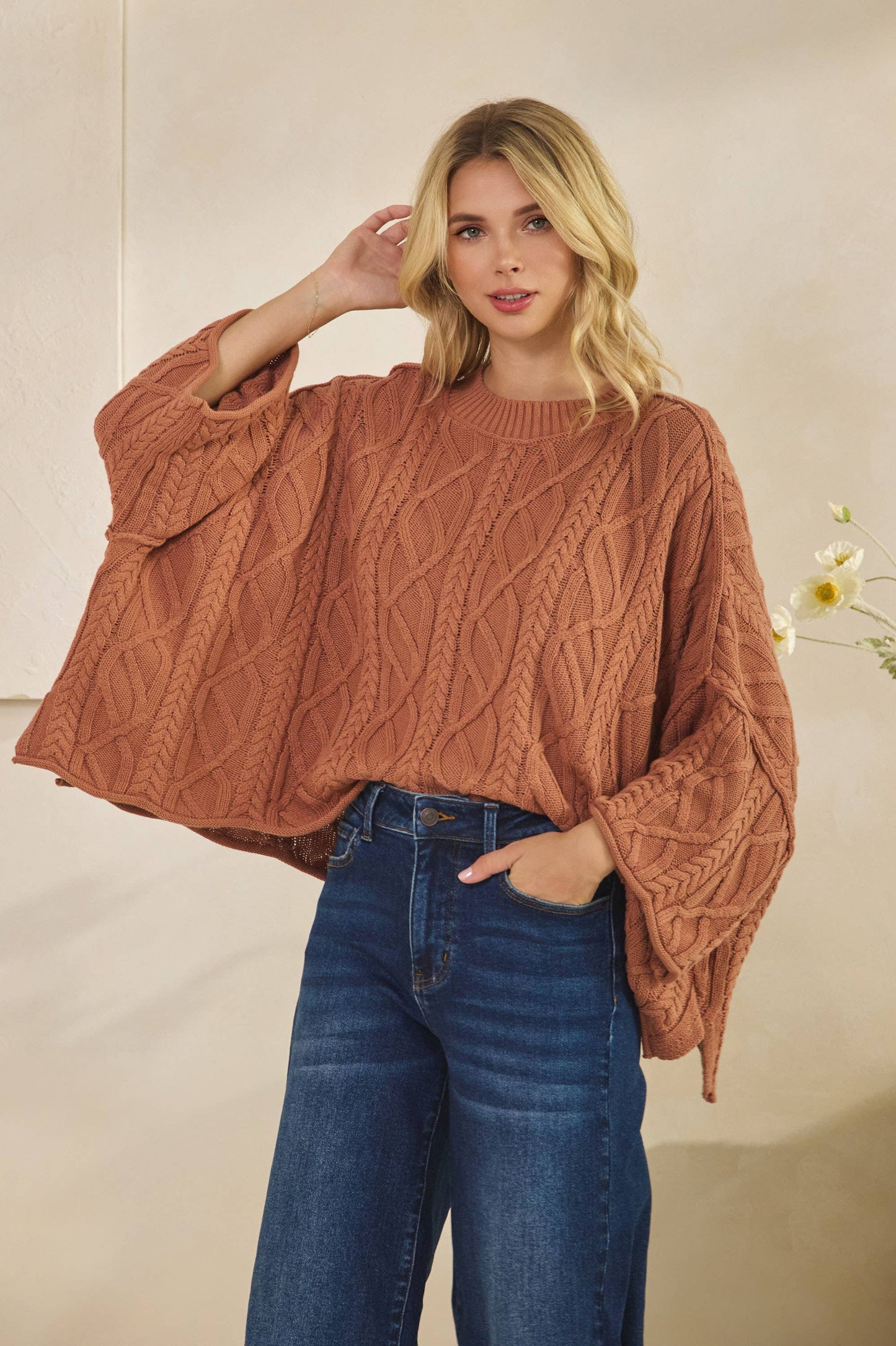 IT-10101-knitted sailors knot round neck l/s sweater