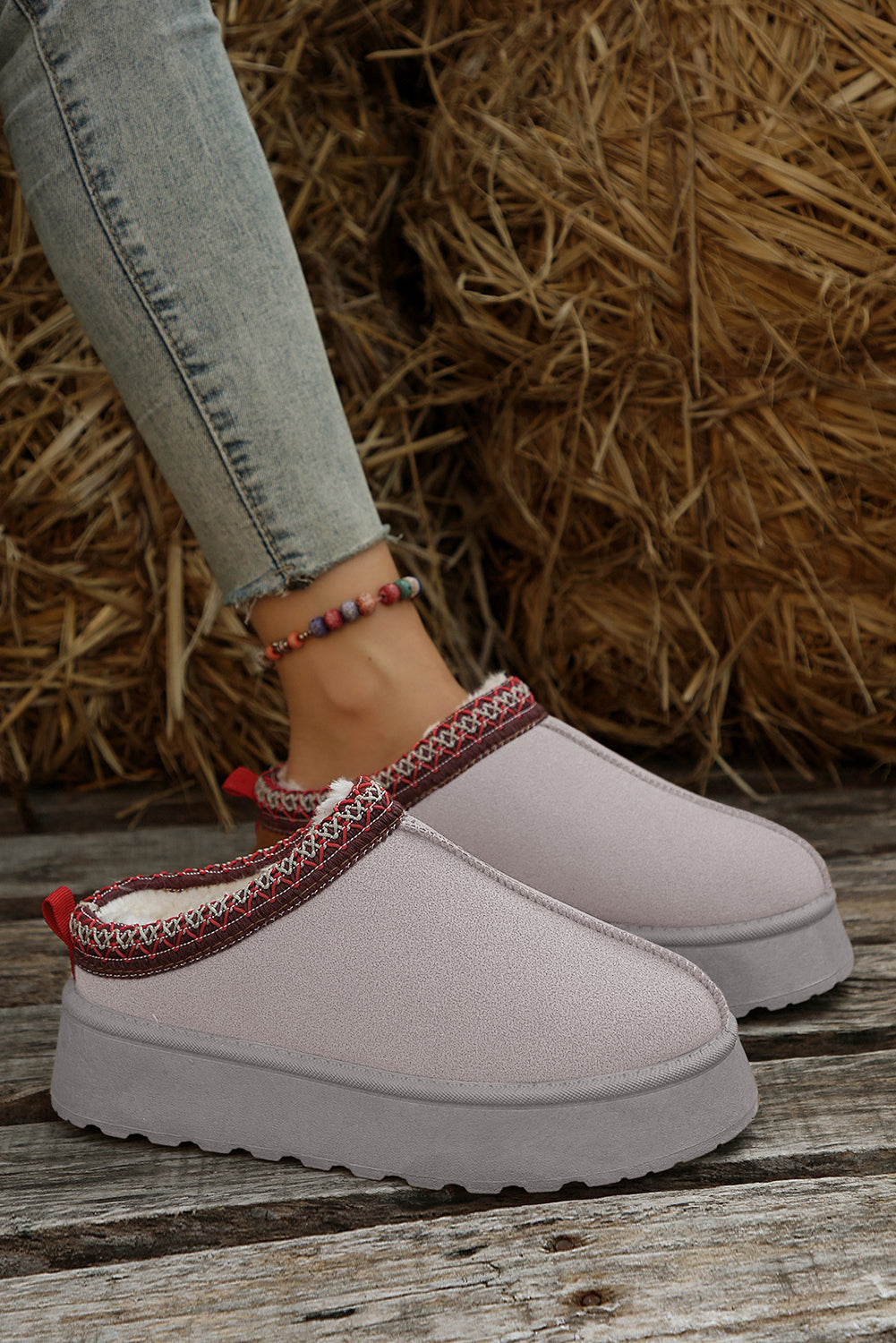 Chestnut Suede Contrast Print Plush Lined Snow Boots