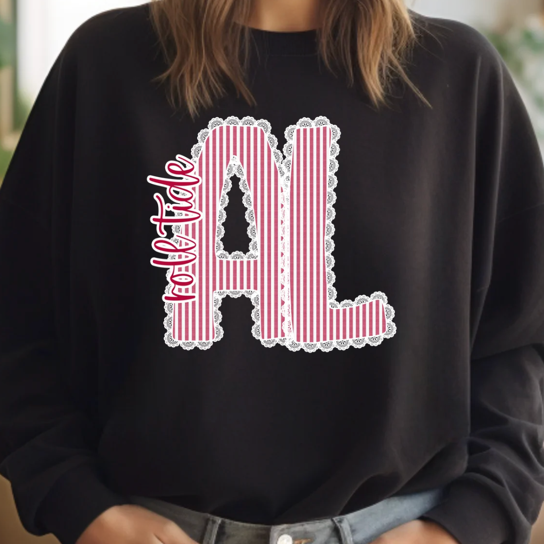 Lace Trim AL Crimson Roll Tide Tee or Sweatshirt