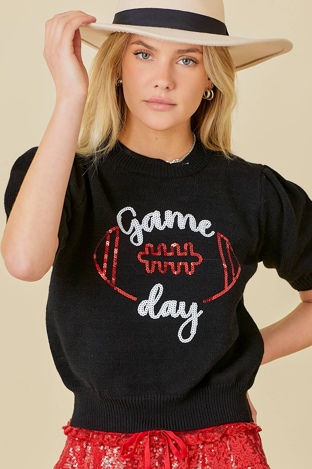 Game Day Puff Sleeve Sweater Top