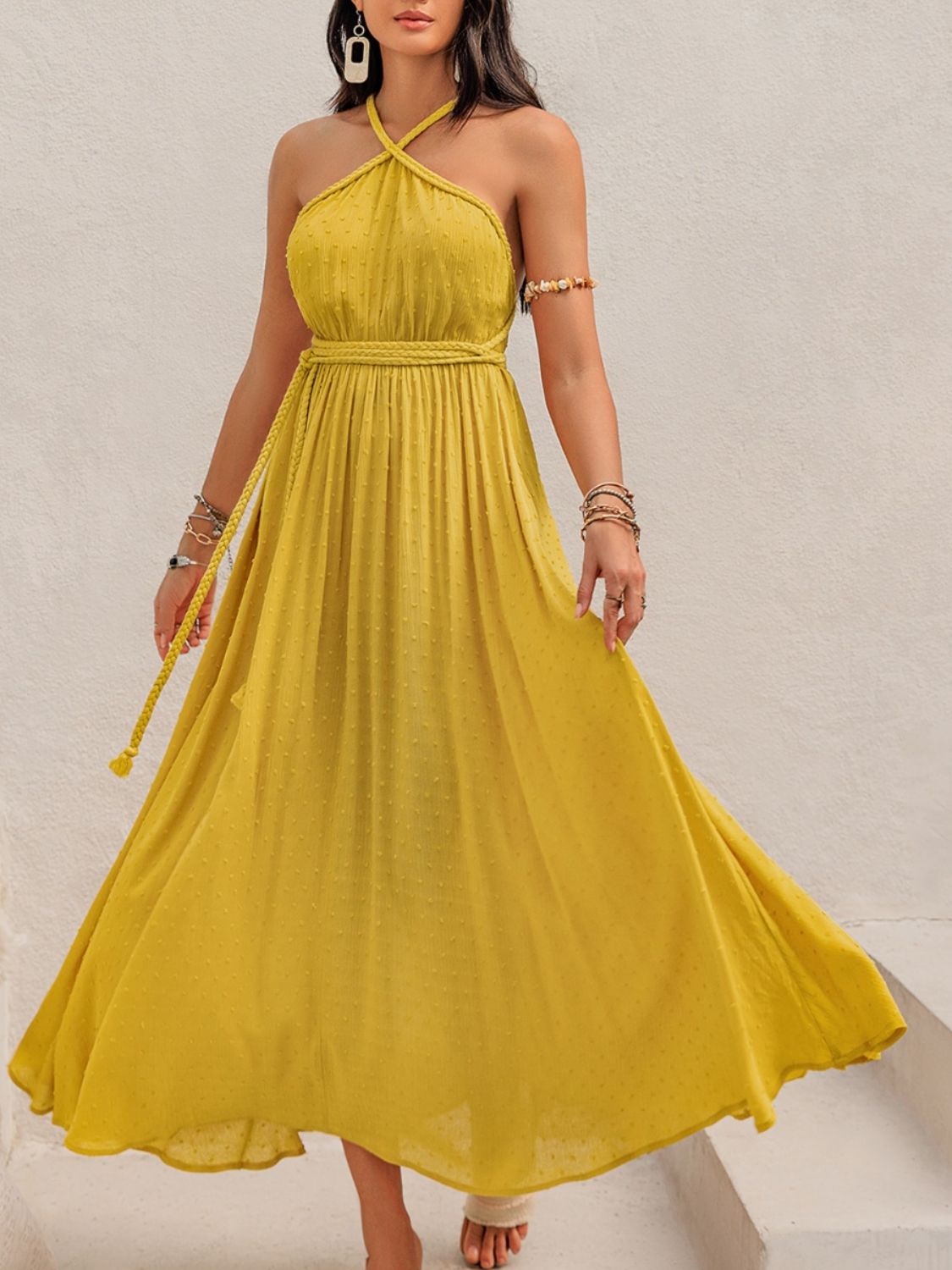 Swiss Dot Backless Sleeveless Maxi Dress Vogue To Vintage Boutique, LLC Swiss Dot Backless Sleeveless Maxi Dress Vogue To Vintage Boutique, LLC