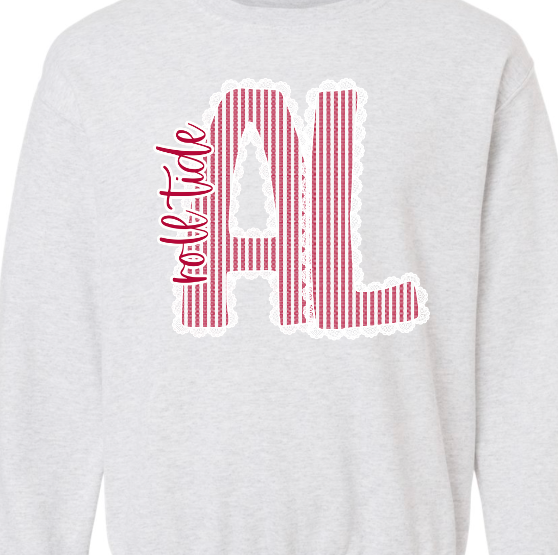 Lace Trim AL Crimson Roll Tide Tee or Sweatshirt
