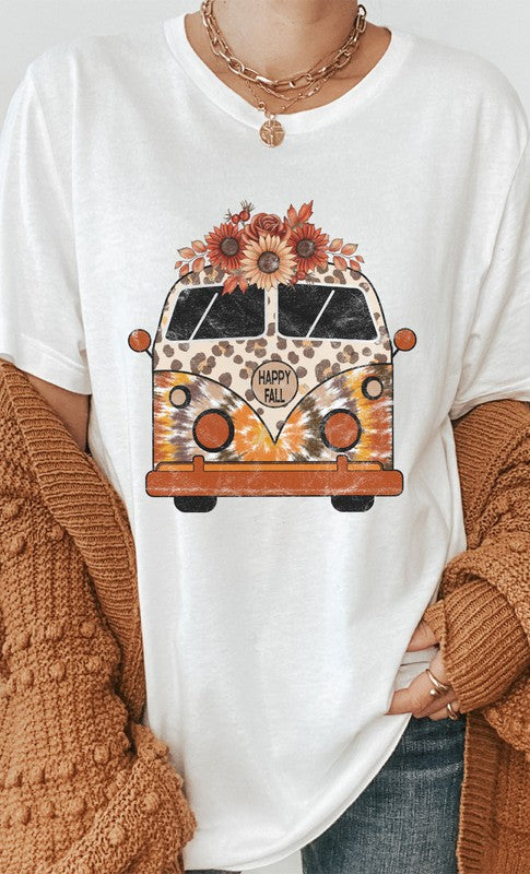 Leopard Floral Fall VW Bus Graphic Tee