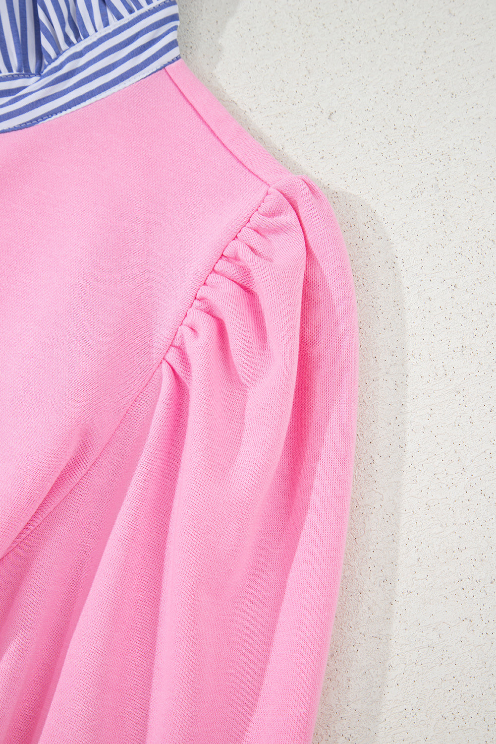 White Striped Ruffle Button Neck Pullover Sweatshirt