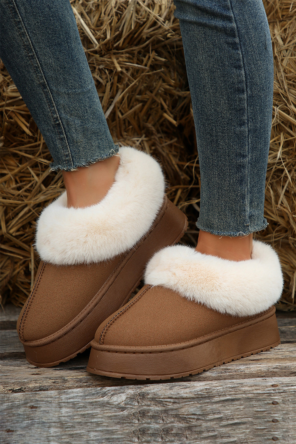 Chestnut Suede Contrast Print Plush Lined Snow Boots