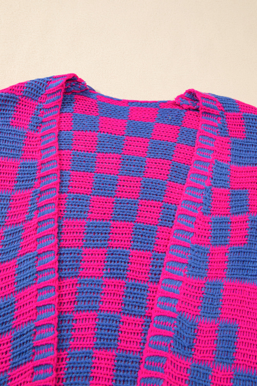 Orchid Petal Colorblock Checked Open Front Knitted Cardigan