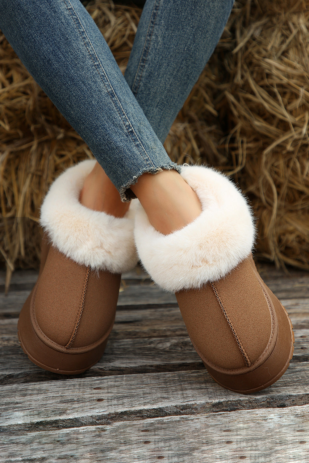 Chestnut Suede Contrast Print Plush Lined Snow Boots