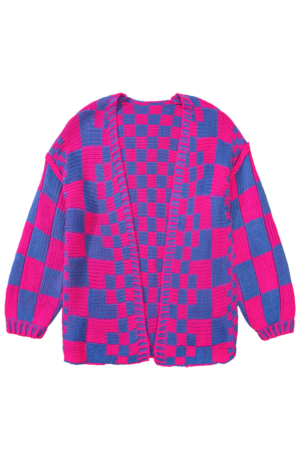 Orchid Petal Colorblock Checked Open Front Knitted Cardigan