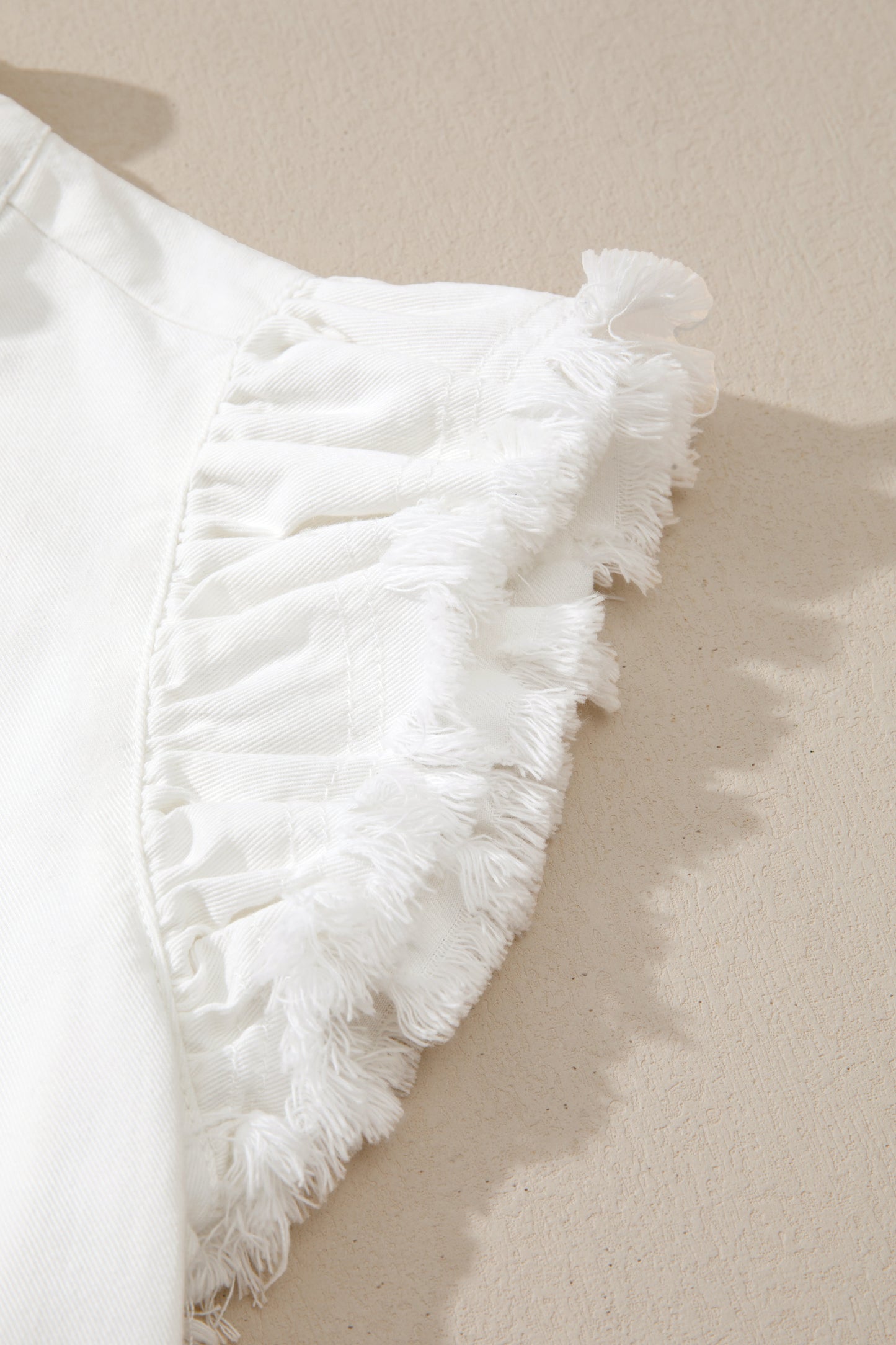 Blue Frilled Collar Flutter Sleeve Denim Top