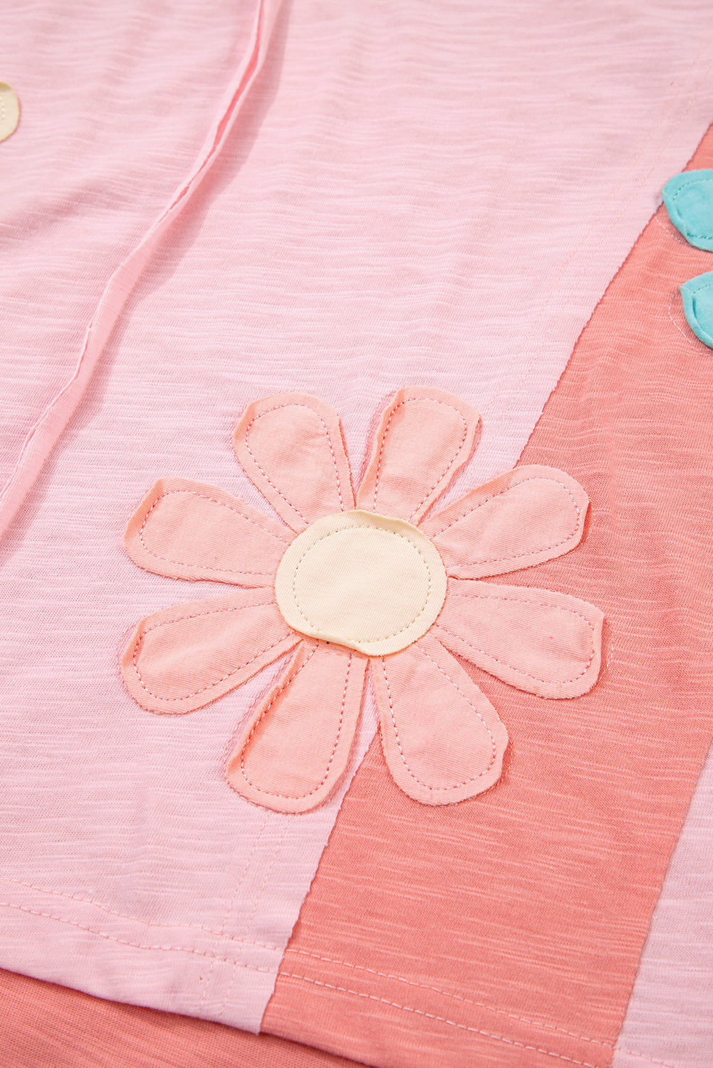 Green Flower Patched Exposed Seam 3/4 Sleeve top