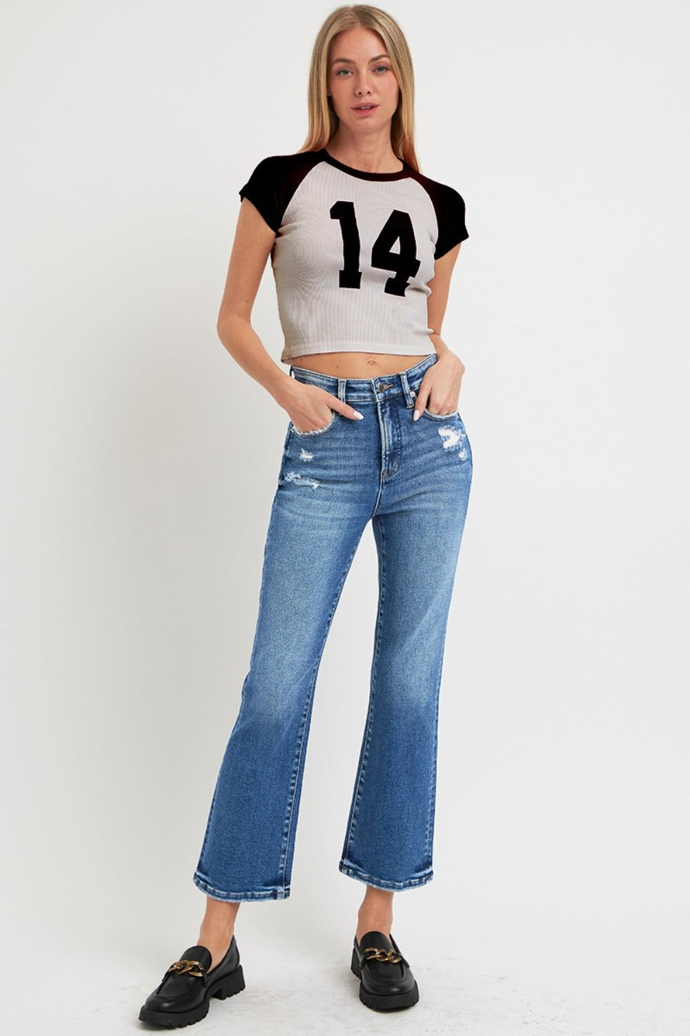 RISEN Full Size Tummy Control High Rise Crop Bootcut Jeans