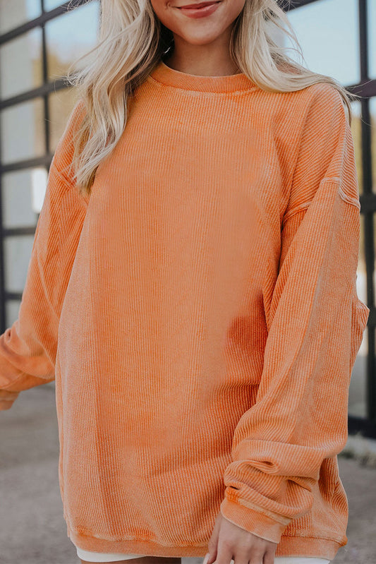 Light Grey Ribbed Corded Oversized Sweatshirt
