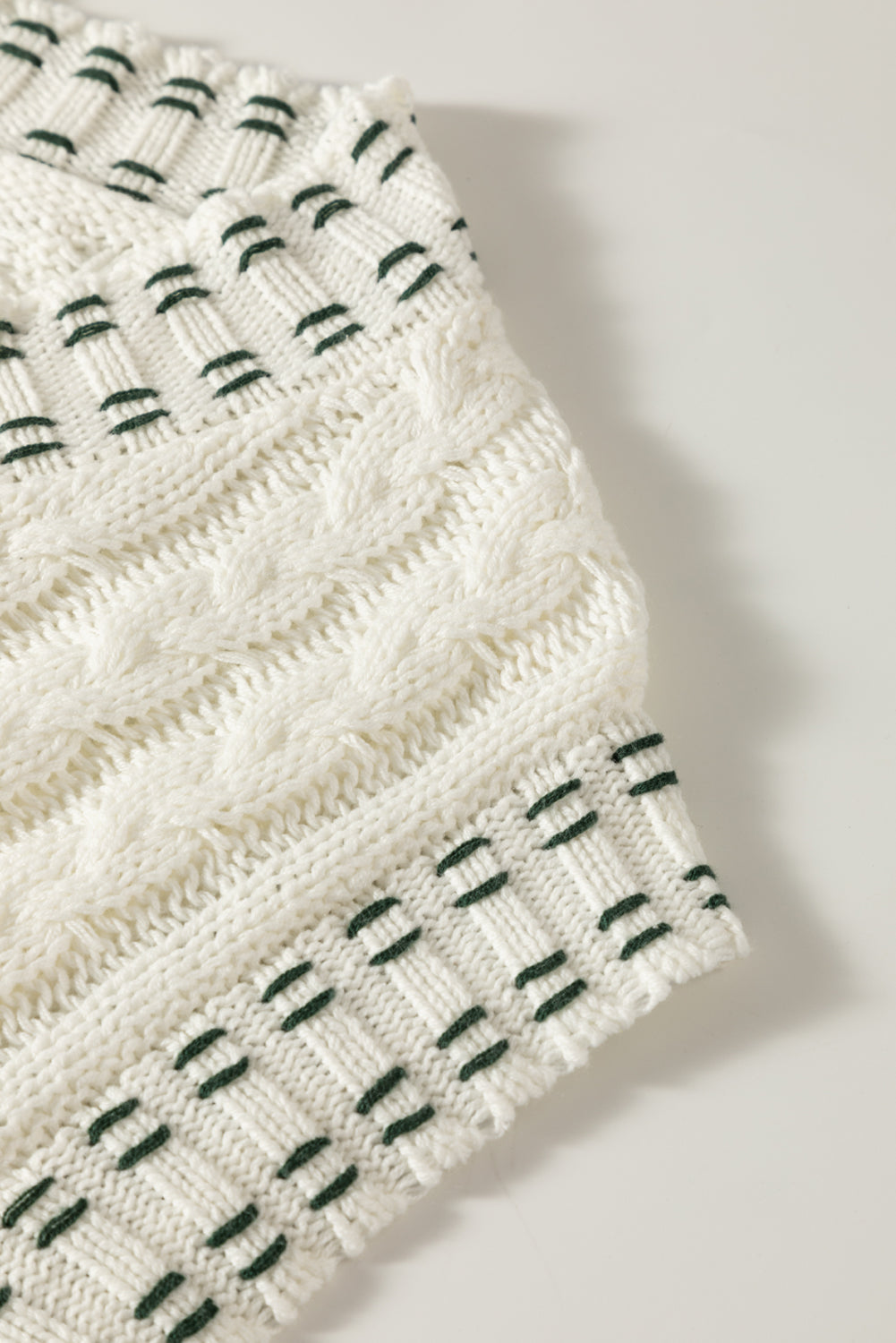 White Contrast Trim V Neck Cable Knit Sweater Vest
