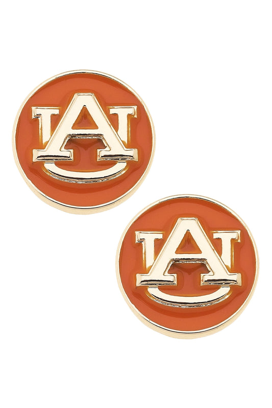Auburn Tigers Logo Circle Stud Earrings in Orange/Shiny Gold