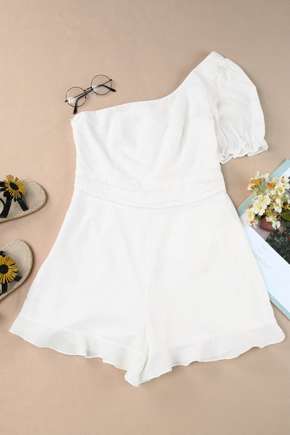 One-Shoulder Flounce Sleeve Romper