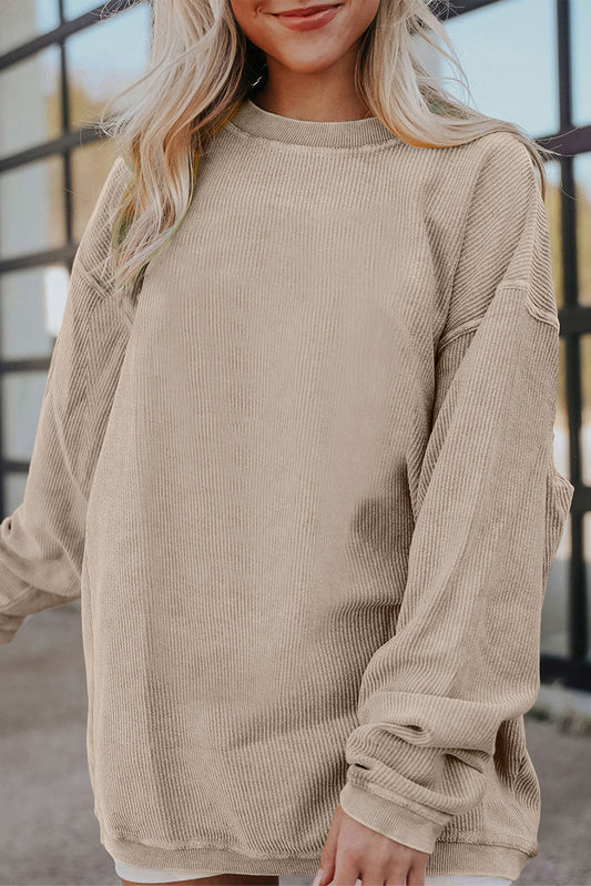 Apricot Drop Shoulder Ribbed Oversized Sweatshirt