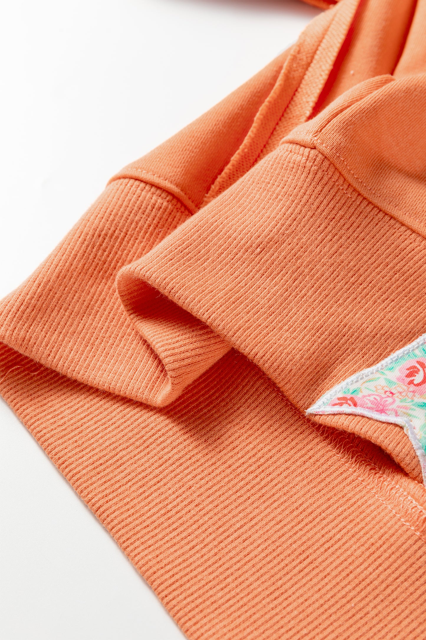 Pink Floral Bow Patched Exposed Seam Patchwork Slit Baggy Sweatshirt