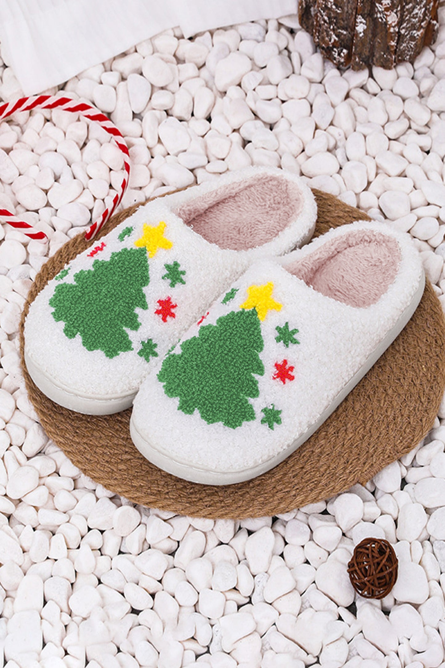 White Valentines Day Hearts Print Plush House Slippers