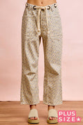 PLUS BRAIDED WAIST BELT PATCH POCKETS FLORAL PRINT PANT