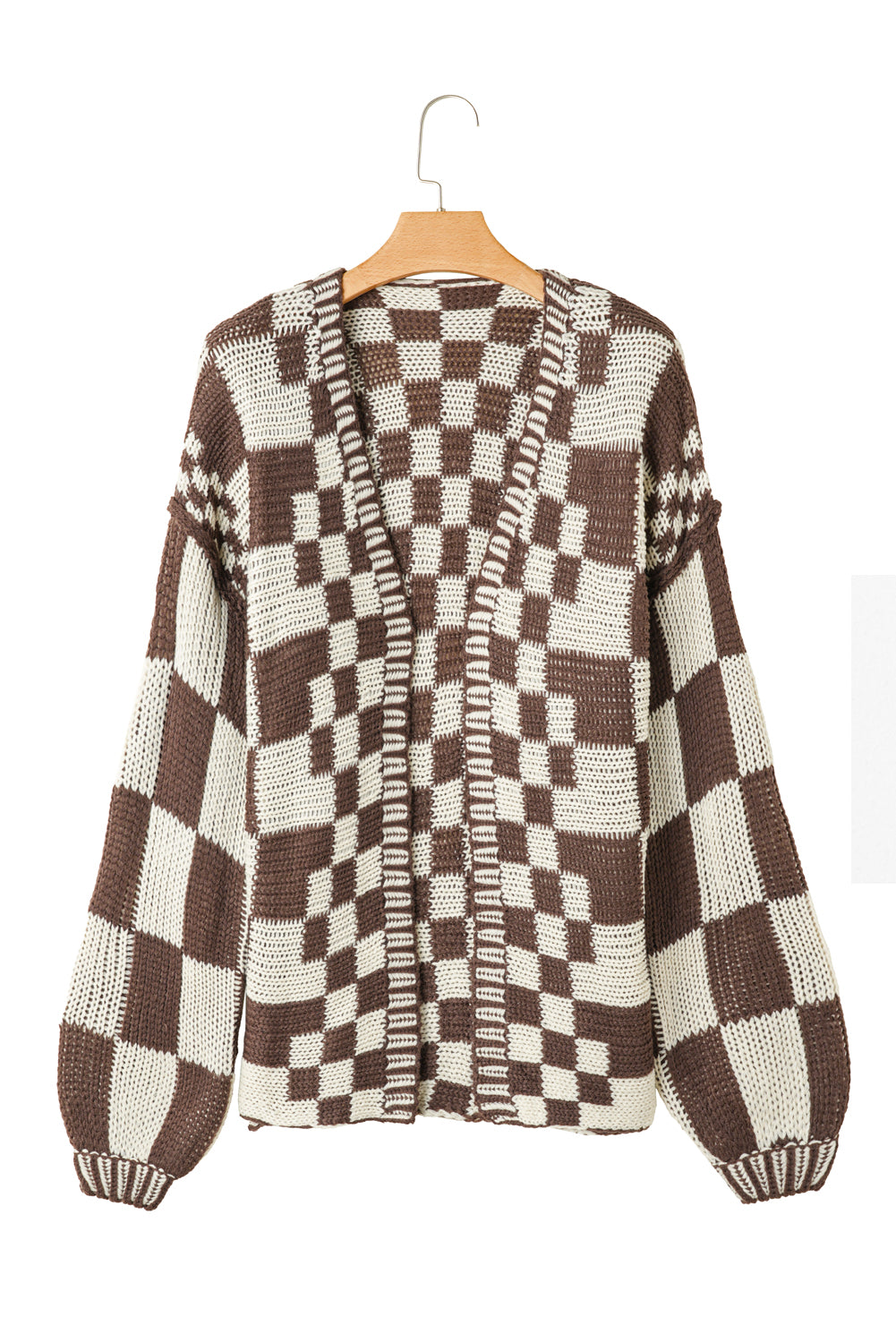 Orchid Petal Colorblock Checked Open Front Knitted Cardigan