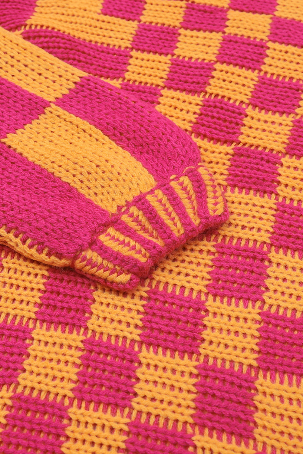 Orchid Petal Colorblock Checked Open Front Knitted Cardigan