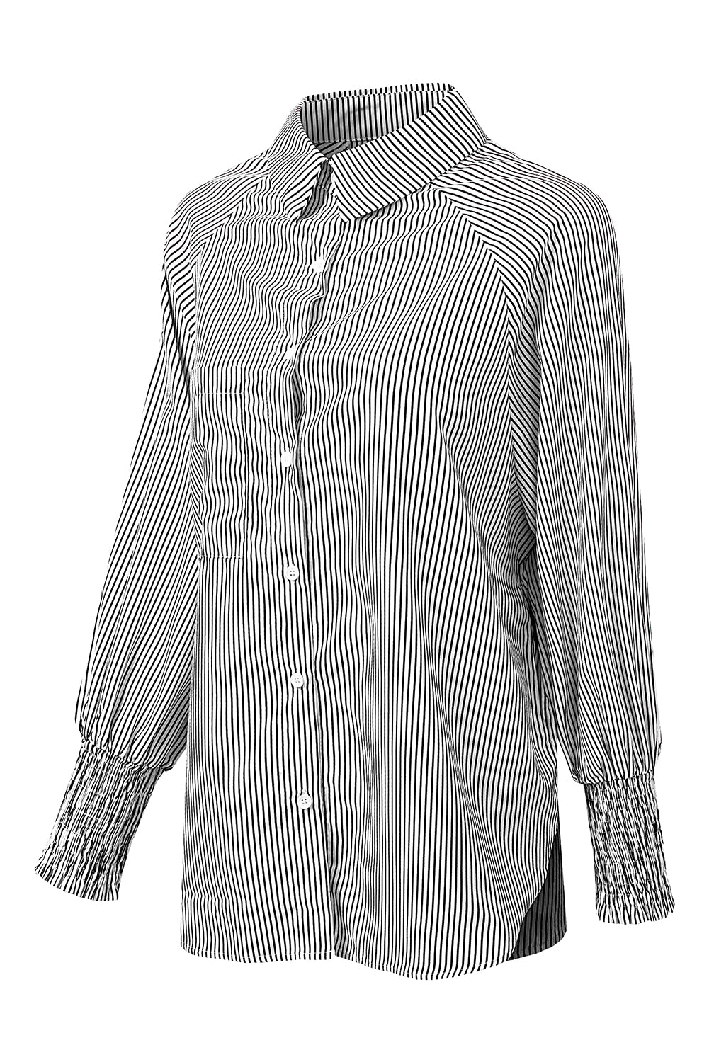 Light Blue Striped Casual Shirred Cuffs Shirt