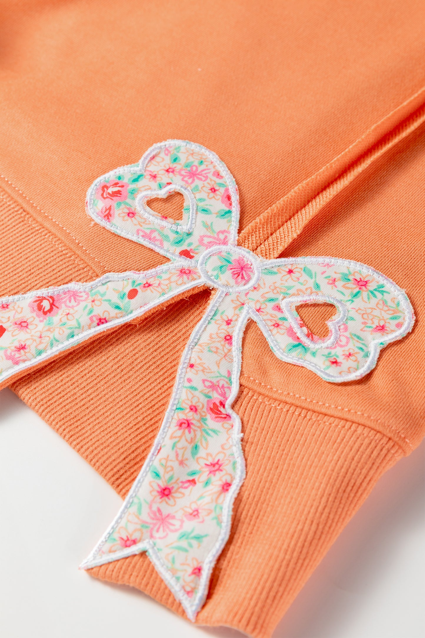 Pink Floral Bow Patched Exposed Seam Patchwork Slit Baggy Sweatshirt