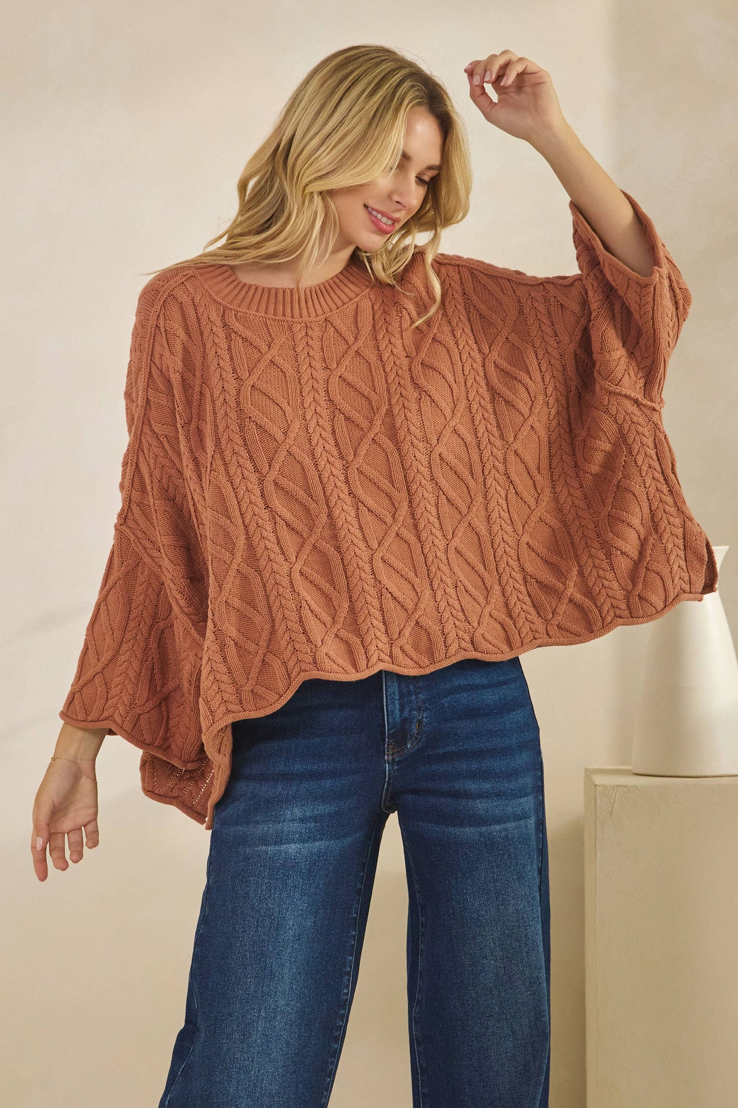 IT-10101-knitted sailors knot round neck l/s sweater