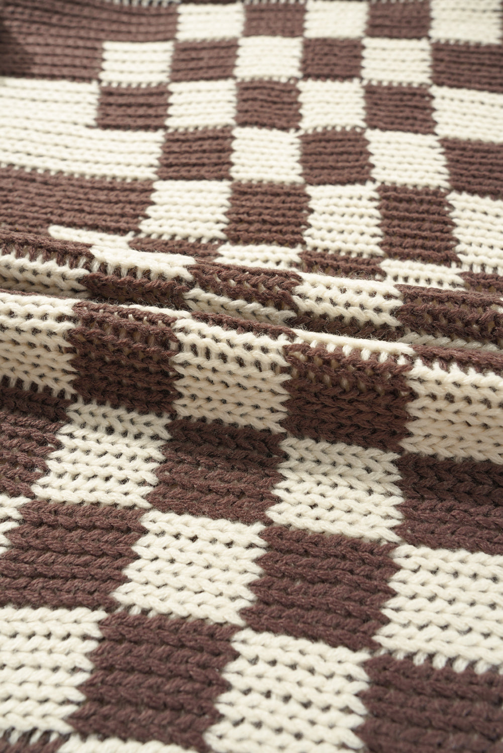 Orchid Petal Colorblock Checked Open Front Knitted Cardigan