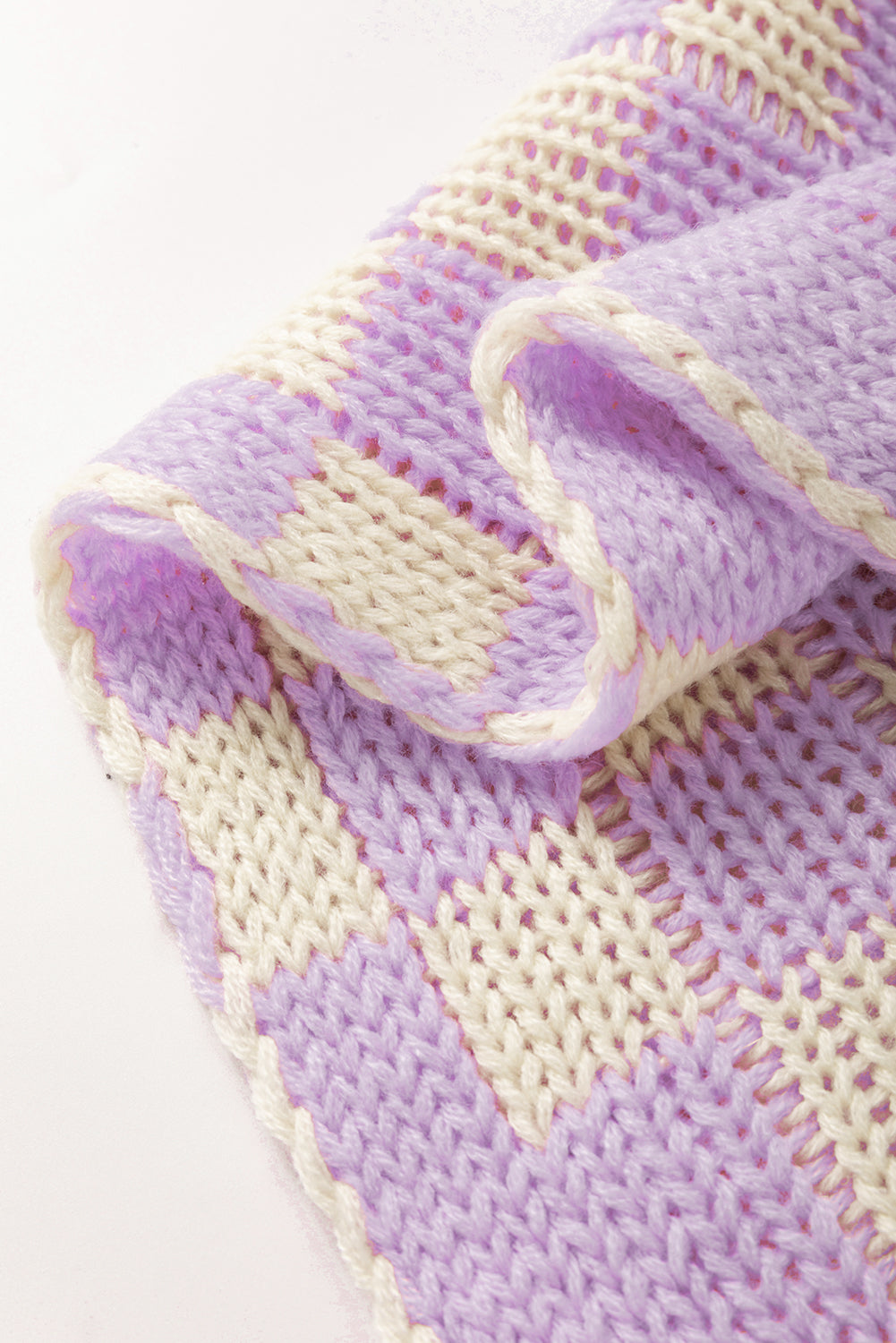 Orchid Petal Colorblock Checked Open Front Knitted Cardigan