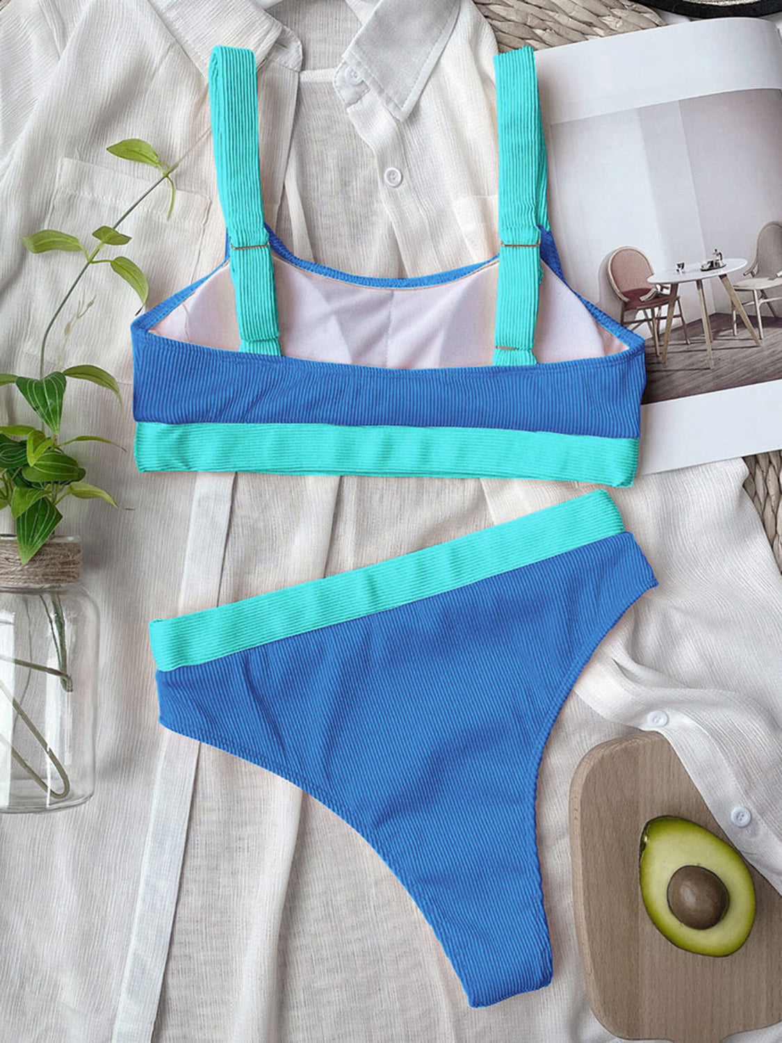 Contrast Scoop Neck Wide Strap Two-Piece Swim Set