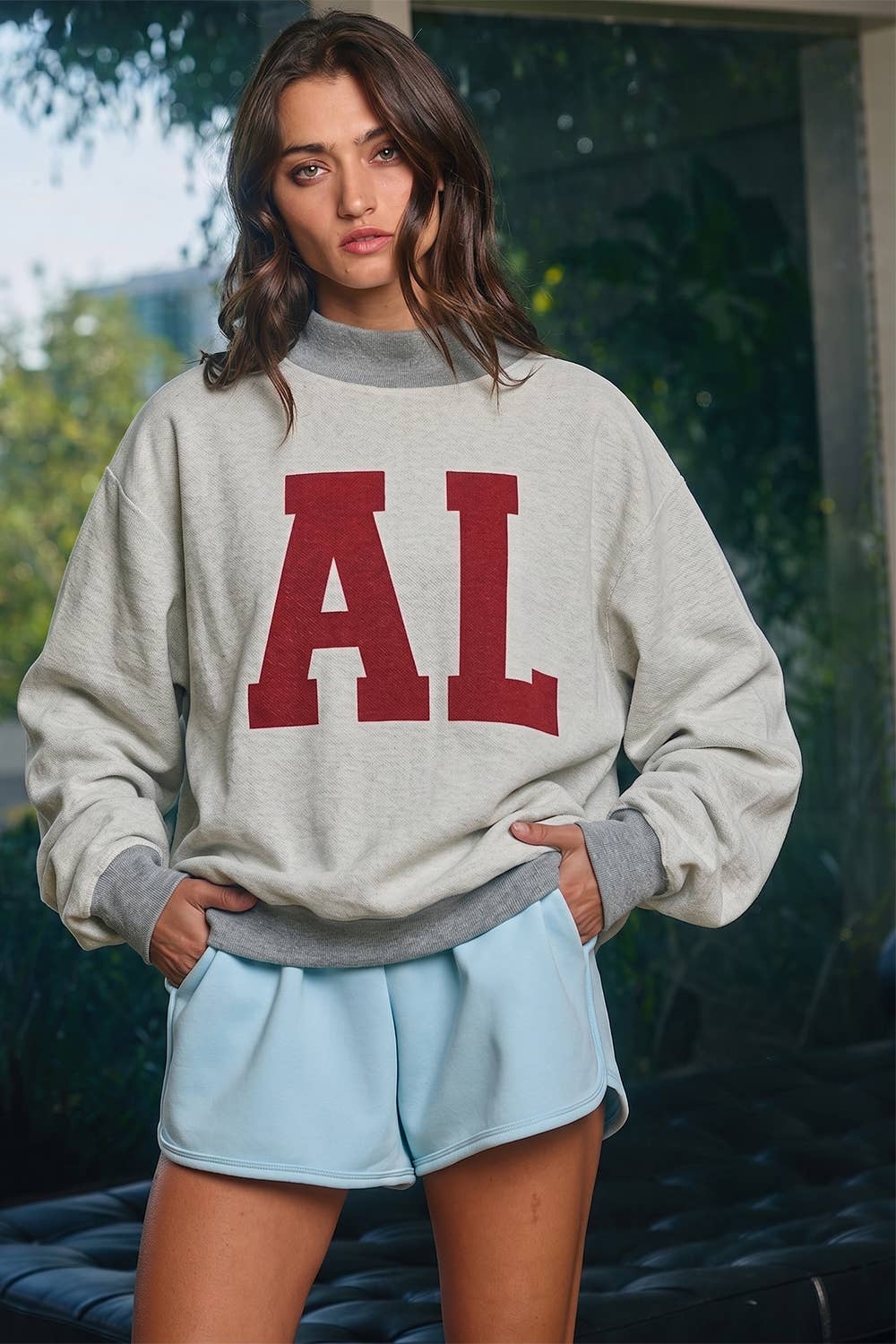 'ALABAMA & AL' Floral Mock Neck Sweatshirt