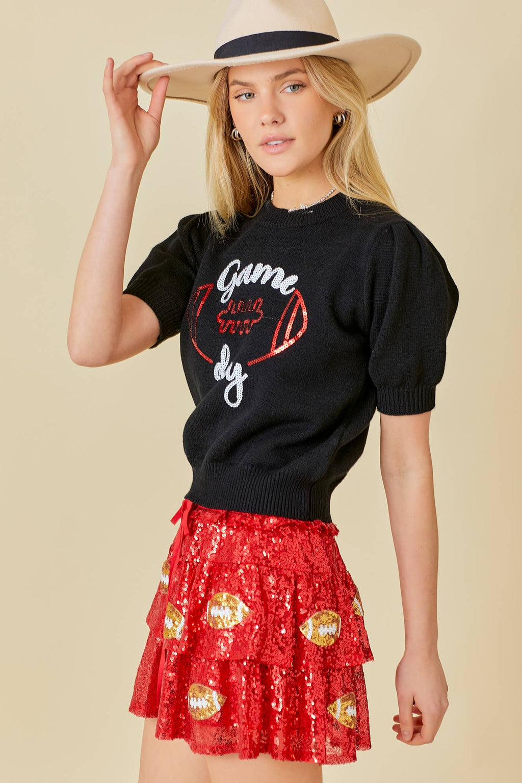 Game Day Puff Sleeve Sweater Top