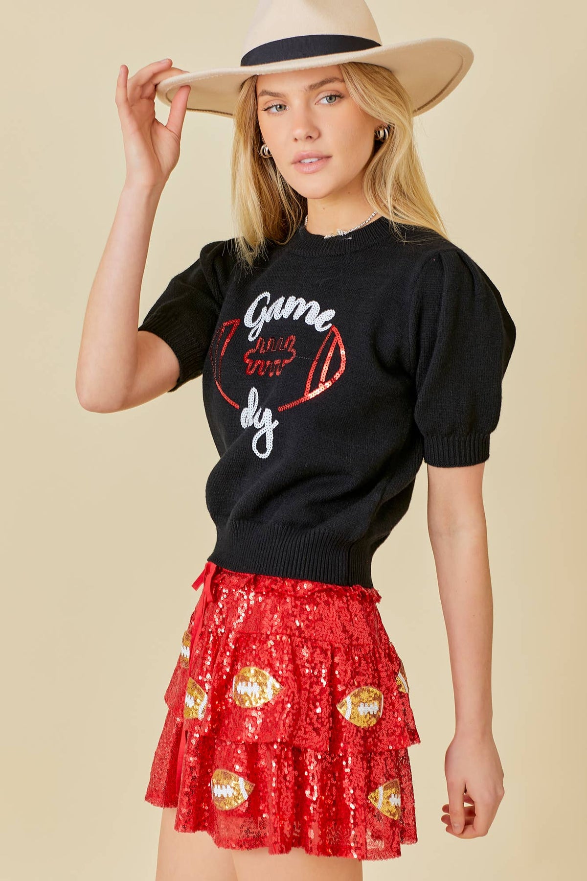 Game Day Puff Sleeve Sweater Top