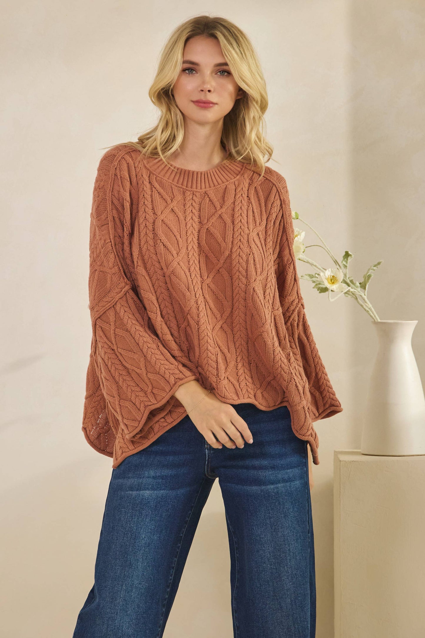IT-10101-knitted sailors knot round neck l/s sweater