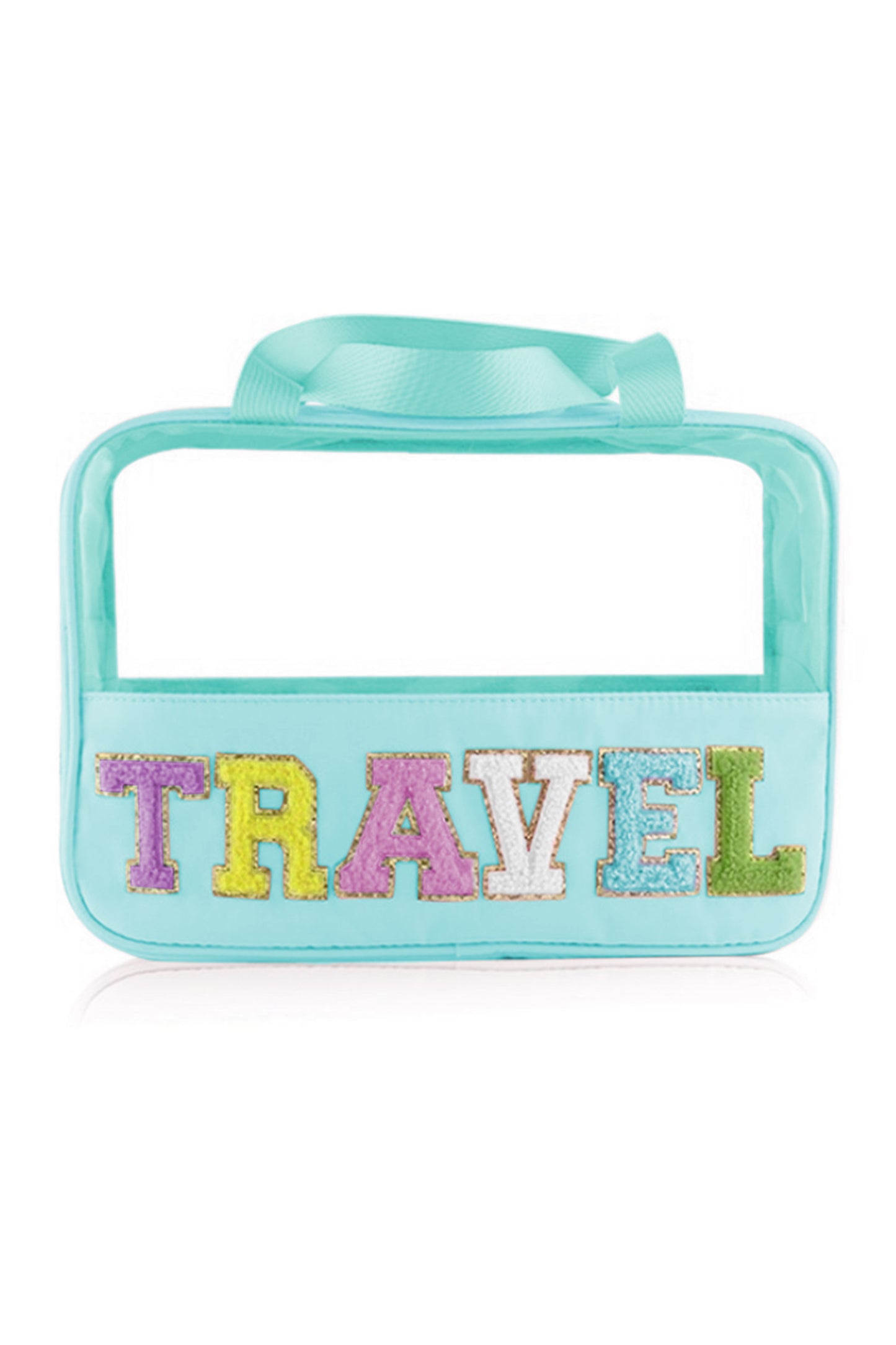 Purple TRAVEL Chenille Letter Clear PVC Makeup Bag