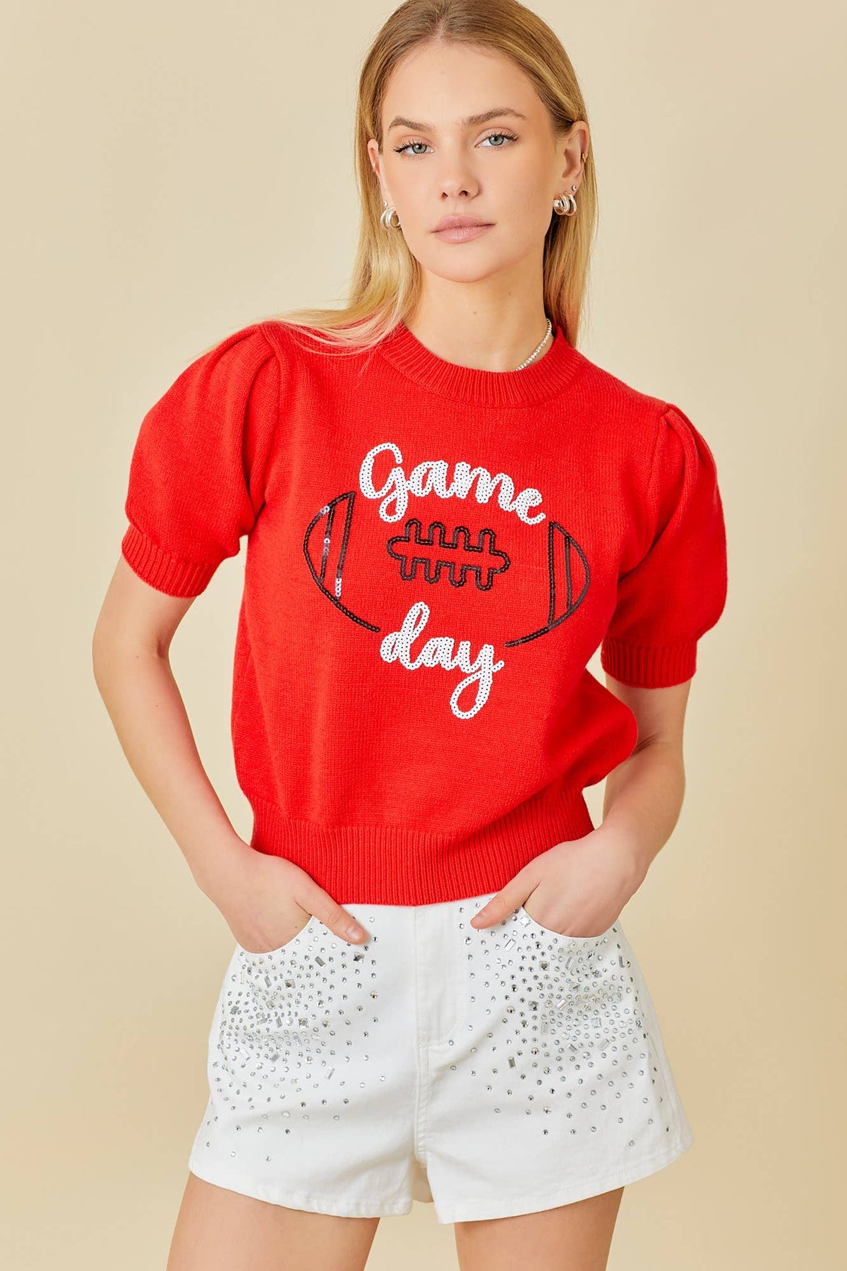 Game Day Puff Sleeve Sweater Top