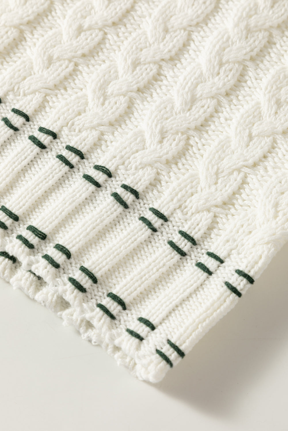 White Contrast Trim V Neck Cable Knit Sweater Vest