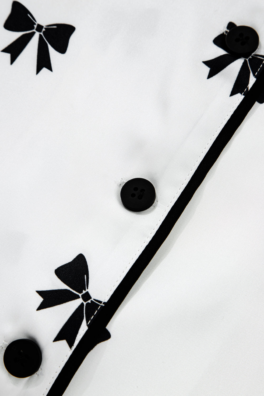 White Bows Print Drawstring Two Piece Pajama Set