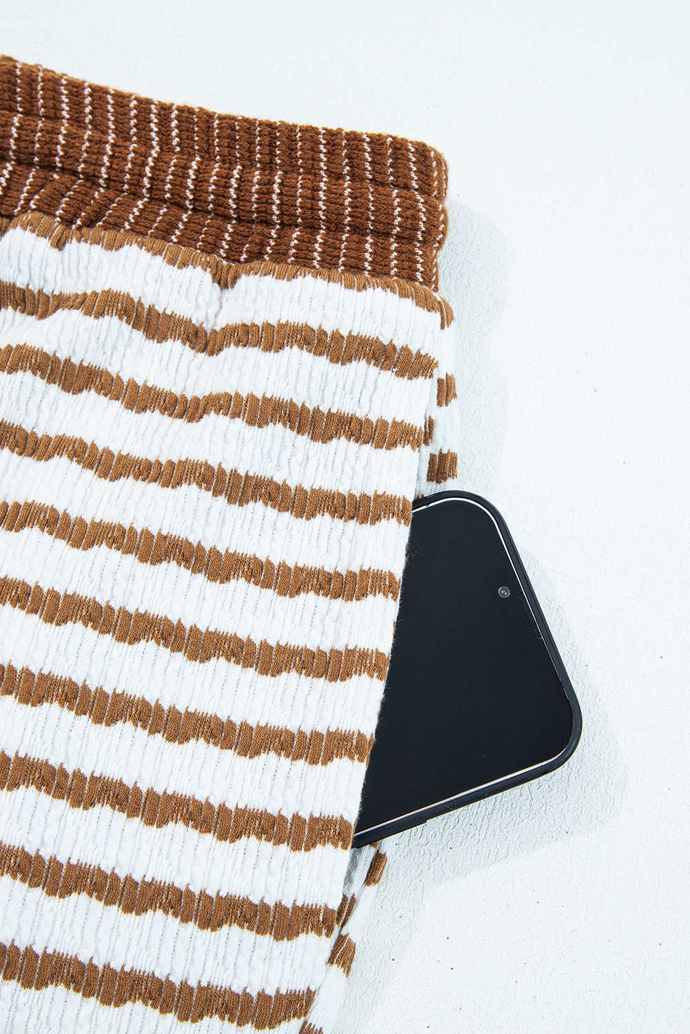 Khaki Stripe Plus Size Loose Pullover Drawstring Elastic Waist Wide Leg Pants Set